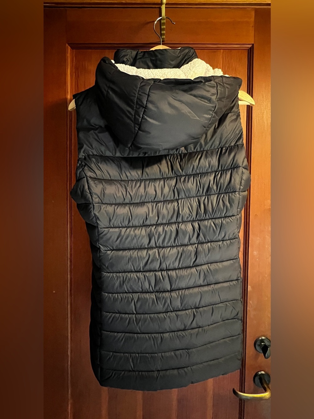 Save The Duck Black Long Puffer Vest Sherpa Hood | Size Small - Picture 6 of 9